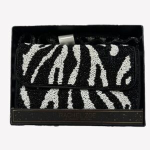 Rachel Zoe Black And White Beaded Shoulder Bag Zebra Print New In Box